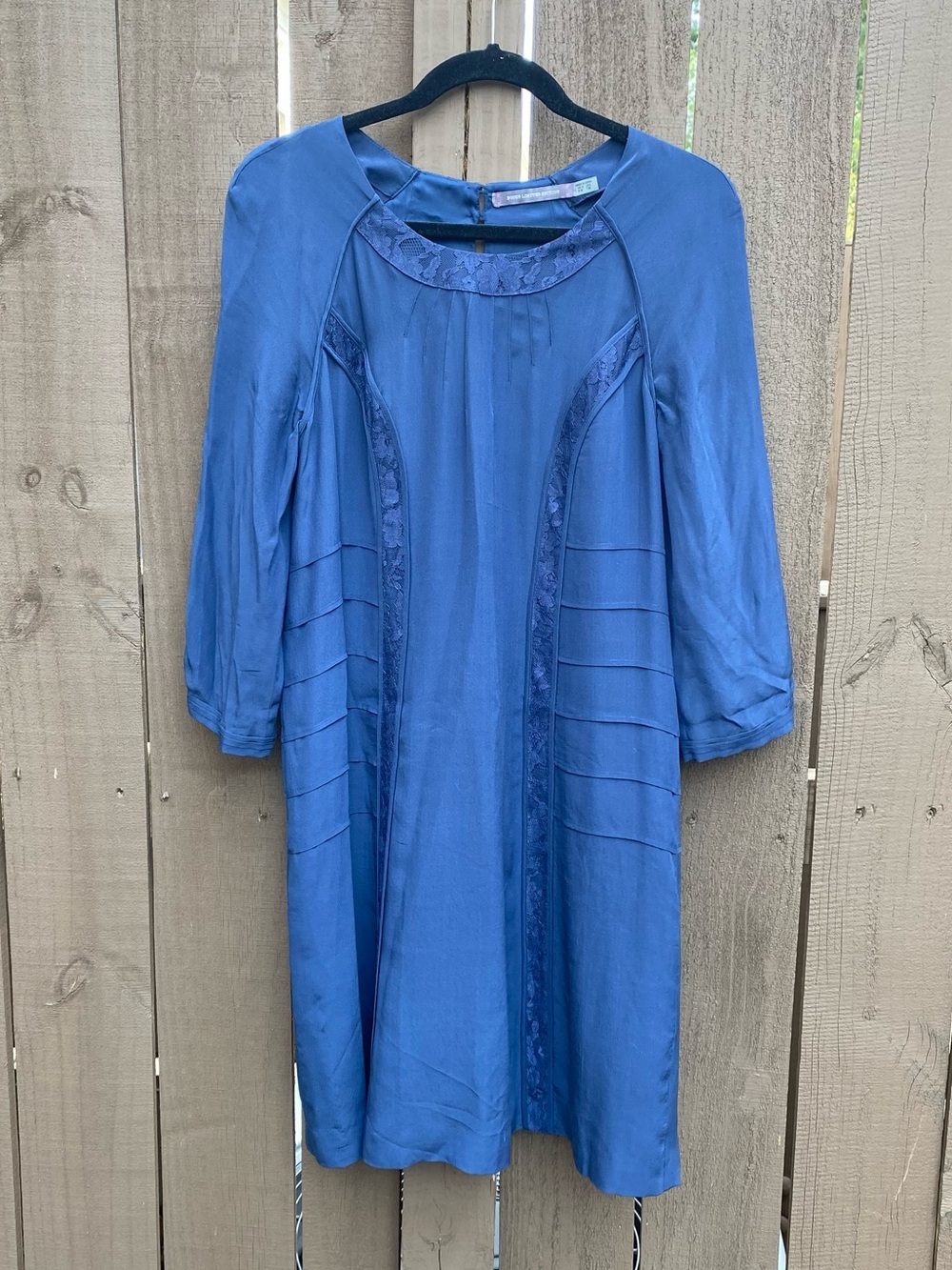 Blue Women's A-Line Dress with Lace Trim